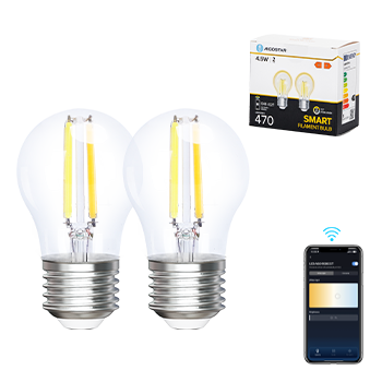 Aigostar Bombilla Inteligente Alexa, Bombilla Led E27 Vintage, G45 Transparente Tipo Globo, 4.5W, 470LM, Regulable Cálida a Fría 2700K a 6500K, Compatible con Alexa y Google home, 2 PCS.