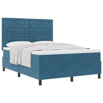 Cama Tapizada 193x140x128 Cm Madera Tratada, Madera Maciza De Pino - Azul
