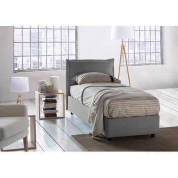Talamo Italia Cama Individual Con Contenedor Veronica, Made In Italy, Cabecero Y Funda De Tela, Apertura Frontal, Apta Para Colchón 80x190 Cm, Gris