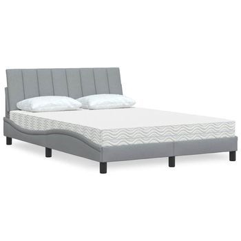 Cama Matrimonial | Cama Para Adultos | Cama Con Colchón Tela Gris Claro 120x200 Cm Cfw1014067