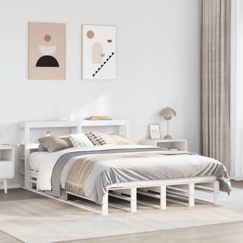 Cama De Matrimonio | Cama De Adulto | Estructura De Cama Sin Colchón Madera Maciza Blanca 120x190 Cm Cfw339607