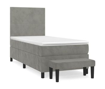 Cama box spring con colchón terciopelo gris claro 100x200 cm diseño plano