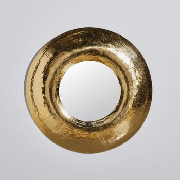 Espejo redondo de acero dorado Ø90 cm