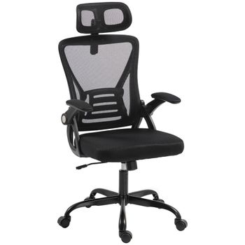 HOMCOM Silla de Oficina Ergonómica con Reposabrazos Abatibles Reposacabezas y Altura Regulables Malla Transpirable Negro   Aosom España