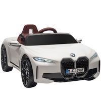 homcom coche electrico infantil autorizacion bmw i4 para ninos 3-6 anos con control remoto cinturon seguridad 115x67x45 cm blanco   aosom espana