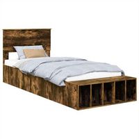 estructura de cama con estante roble ahumado 100 x 200 cm vidaxl