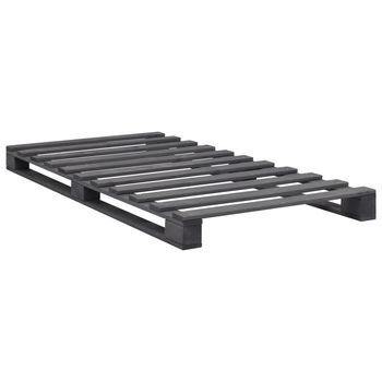 Cama Individual | Cama Para Adultos | Estructura De Cama De Palés Madera Maciza De Pino Gris 90x200cm