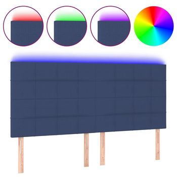 Cabecero，cabecero Cama，panel De Cabecera Con Luces Led Tela Azul 180x5x118/128 Cm
