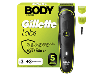 Afeitadora corporal - Gillette Labs i3 Body + Intimate, Recortadora para hombres, Tecnología Skinfirst, Wet&Dry, 2 peines