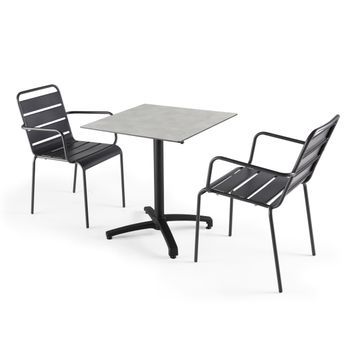 Mesa De Conjunto Laminado De Hormigón Gris Claro Y 2 Sillones Grises, Opéra - Oviala