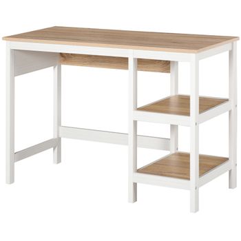 HOMCOM Escritorio de Computadora Multimedia 110x48x76 cm 2 Estantes Laterales MDF E1 Roble Claro Blanco   Aosom España