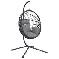 silla colgante huevo con soporte ratan y acero gris