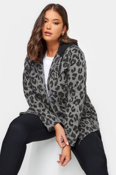 Yours Sobrecamisa Gris Con Capucha Leopardo, Mujer Curvy Y Tallas Grandes, Yours