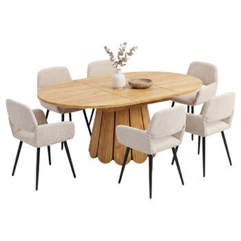 Conjunto Mesa 1+6 Extensible 118-158cm Y 6 Sillas Urban Meuble - Madera Y Beige
