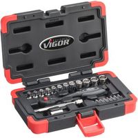 vigor v3734n juego de llaves de vaso rcuadrado hueco 14 pulgadas 63 mm r perfil de hexagono exterior perfil de hexagono interior perfil t perfil phillips ph perfil pozidriv pz perfil de ranura r 4 r 13 r numero de herramientas