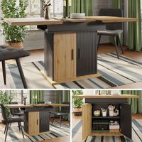 mesa de comedor extensible con 2 puertas - mdf - diseno bicolor - negro  natural