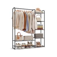 perchero con estantes de almacenamiento negro mate  2 filas 112a cm