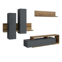 conjunto de muebles para sala con led coleccion bergamo color gris y roble oscuro