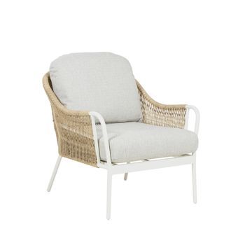 Sillón Para Jardín, Ratán Sintético Tipo Trenzado, Aluminio Y Ratán Sintético Redondo, Color Blanco Envejecido, 70x78x83 Cm