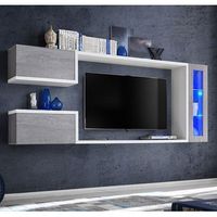 mueble de salon con led  composicion de salon tv  mueble tv  conjunto de salon  ancho 230cm  modelo urko  blanco y gris cemento acabado en mate