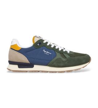 Pepe Jeans para hombre. PMS40030 Zapatillas de piel Brit Camp verde (41), Plano, Ante, Cordones, Casual