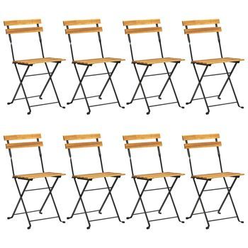 Pack 8 Uds Sillas De Jardín | Silla De Exterior | Sillón Plegables Madera Maciza Acacia Y Acero