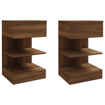 Pack 2 Uds Mesitas De Noche | Mesa Auxiliar | Mesilla Contrachapado Marrón Roble 40x35x65 Cm