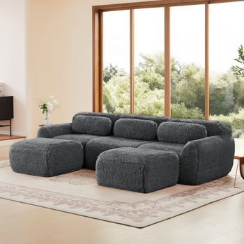 Sofá Modular En Forma De U Con Cojines, Tejido Suave, Diseño Ergonómico, Base Antideslizante, No Requiere Montaje, Color Gris.