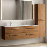 conjunto de muebles de bano con columna 140 cm - lomazoo navero - roble calido - lavabo blanco