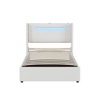 cama infantil juvenil 90x200 con led reproductor bluetooth y usb cama de almacenamiento en pu de cuero estructura de acero resistente hasta 150kg sin necesidad de colchon boxspring facil de montar
