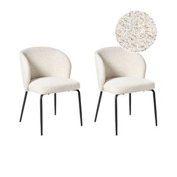 Conjunto De 2 Sillas De Comedor Tapicería De Bouclé Asiento Acolchado Patas De Hierro Beige Claro Zana