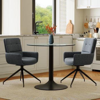 Conjunto De Mesa Y Sillas - Comedor - Cristal, Metal Y Tela - Negro Y Gris (85x85x76cm)