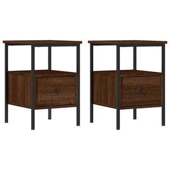 Pack 2 Uds Mesitas Noche | Mesa Auxiliar | Mesilla Madera Ingeniería Marrón Roble 34x36x50 Cm