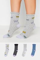 juego 4 pares calcetines grises mariposas