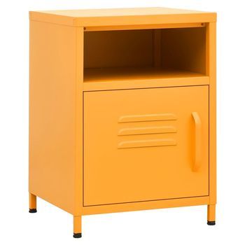 Pack 2 Uds Mesitas De Noche | Mesa Auxiliar | Mesilla Amarillo Mostaza Acero 35x35x51 Cm