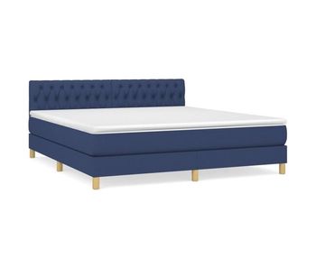 Cama box spring con colchón tela azul 180x200 cm diseño de botones