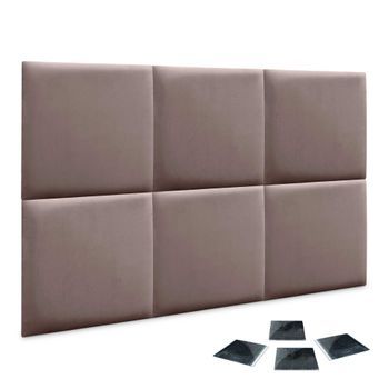 Dhome Juego De 6 Paneles Tapizados De Terciopelo Premium Pack Autoadhesivos Para Pared Acústicos Absorbentes Protección Impactos (marrón, 60x60cm, X6)