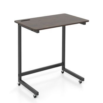 Costway Mesa Auxiliar en Forma de C con Ruedas Ranura para Teléfono Integrada Base Baja para Ahorrar Espacio para Salón y Dormitorio Marrón Rústico