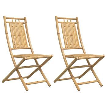 Sillas De Jardín Plegables 2 Uds | Silla De Exterior | Sillón Bambú 46x66x99 Cm