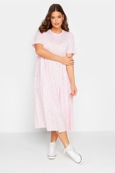 Yours Vestido Rosa Claro Con Margaritas Blancas, Mujer Curvy Y Tallas Grandes, Yours