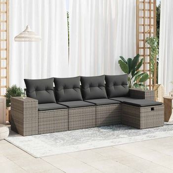 Juego De Sofás Jardín Con Cojines 5 Uds | Juego De Muebles De Jardín Ratán Sintético Gris Cfw68779