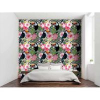 fotomural vinilo tucan flores tropicales 350 x 250 cm