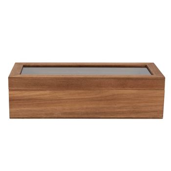 Caja para bolsitas de té de madera de acacia y tapa de vidrio transparente