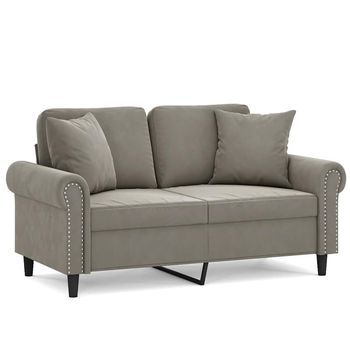 Sofá 2 Plazas Almohadas Y Cojines Terciopelo Gris Claro 120 Cm Vidaxl