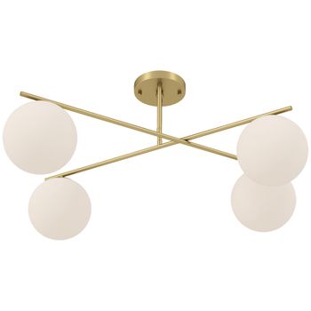 HOMCOM Plafón lámpara moderna de 4 luces con casquillo E14 montaje semi-empotrado dorado y Crema   Aosom España