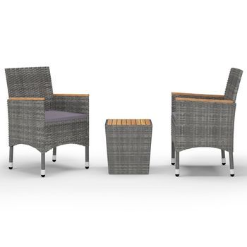 Muebles De Jardín 3 Pzas Ratán Sintético Madera Acacia Gris Cfw553735