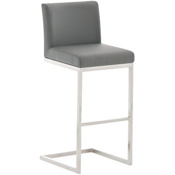 Taburete De Bar Paros Con Tapizado De Cuero Sintético Simil Cuero Gris 48x42x104 Cm Clp