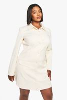 plus button down collared tailored dress cream