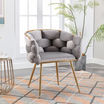 Silla De Acento - Mueble Para Salón Y Dormitorio - Metal Y Terciopelo - Gris (73x56x75cm)