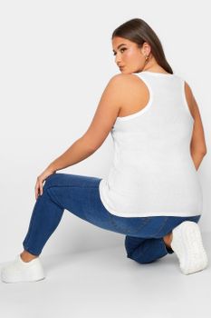 Yours Camiseta Blanca Acanalada Sin Mangas, Mujer Curvy Y Tallas Grandes, Yours